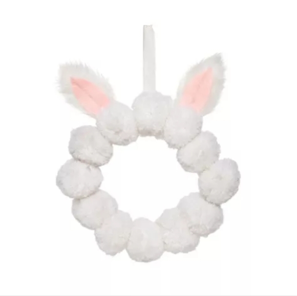 Bom Bom Fluffy Easter Bunny Spring Decorative Hanging Wreath NWT - Picture 1 of 8